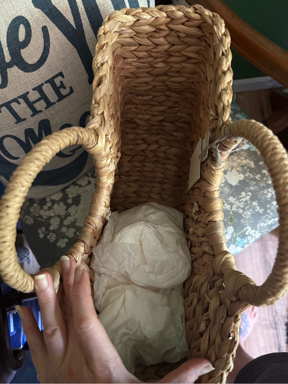 Natural Woven Straw Tote Bag with Round Handles - Picture 3 of 5